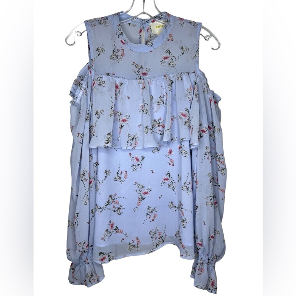 Maeve by Anthropologie Ariel Open Shoulder Top light blue floral - Medium